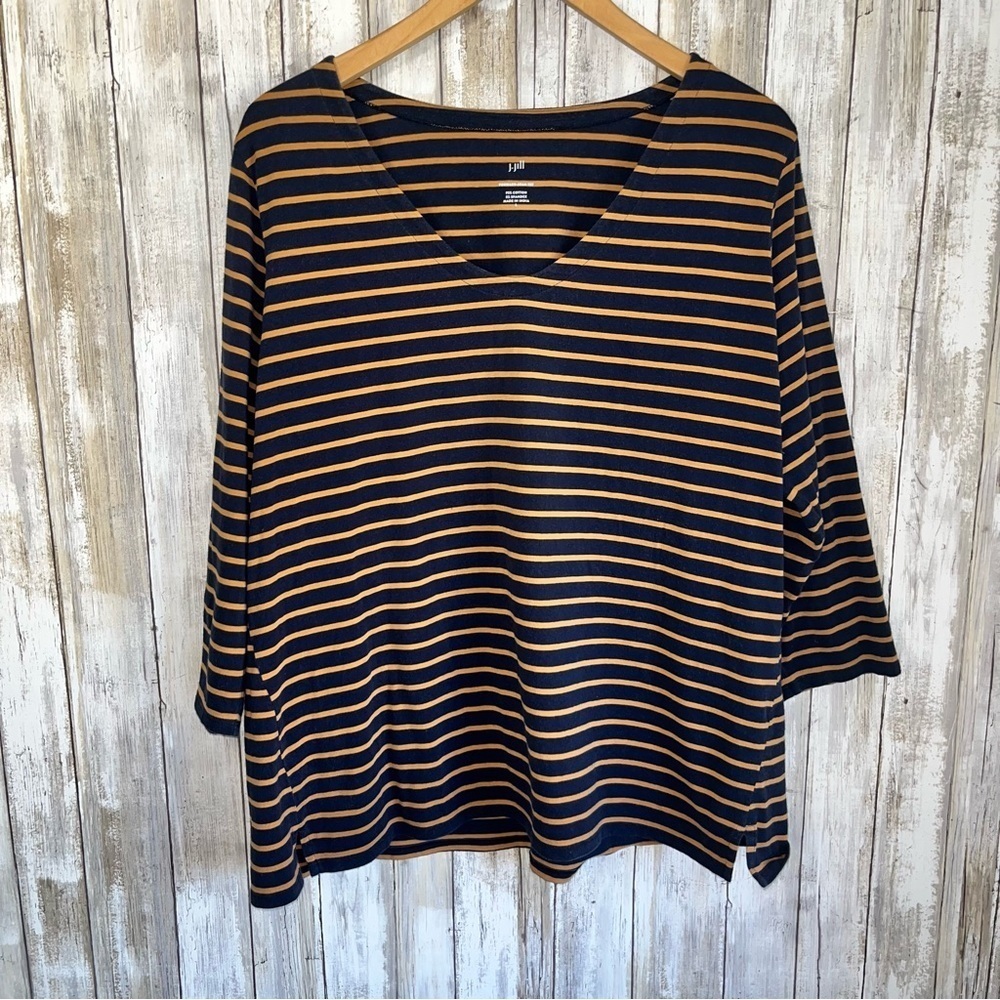 J. Jill Forward Seam Navy Striped Long Sleeve Blouse Women’s Large